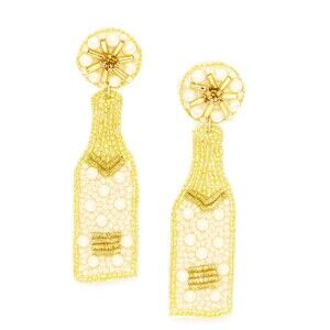 Handmade Champagne Bottle Beaded Statement Earrings NYE Bridal Party